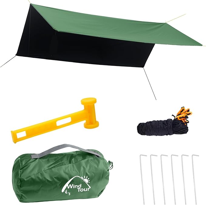Wind Tour Portable Multifunctional Tent Footprint Traveling Awning Backpacking Tarp Rain Fly Waterproof Shelter Outdoor Camping Sun Shelter for Hiking Beach (Green-177236 in)