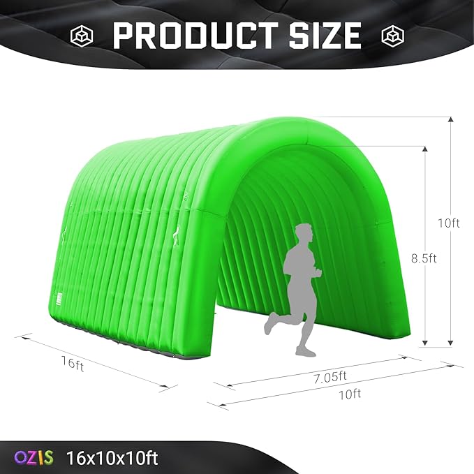 OZIS 16Ft Inflatable Tunnel Entrance Sports with Installed Blower Inflatable Football Tunnel Tent Entryway for Business Advertising Event Exhibition Promotion(Green16x10x10Ft)