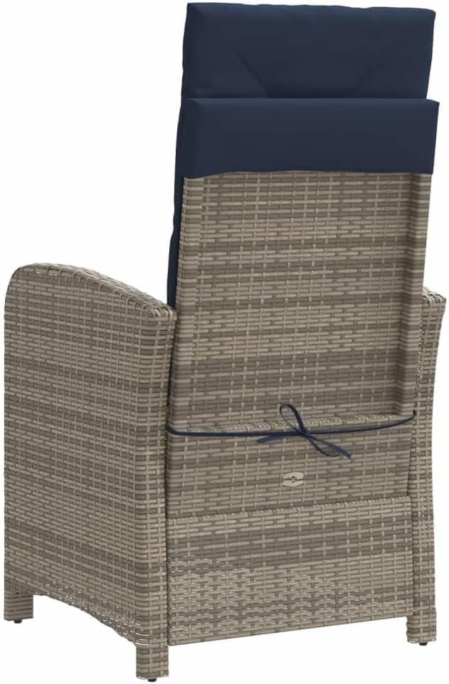 Reclining Patio Chairs 2 pcs with Footrest Gray Poly Rattan Adjustable Backrest Outdoor Lounge Chairs with Cushions for Garden Poolside Deck