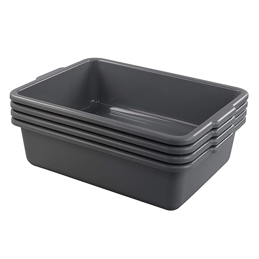 Asking 4-Pack 23 L Plastic Commercial Bus Box Utility Bus Tub Gray
