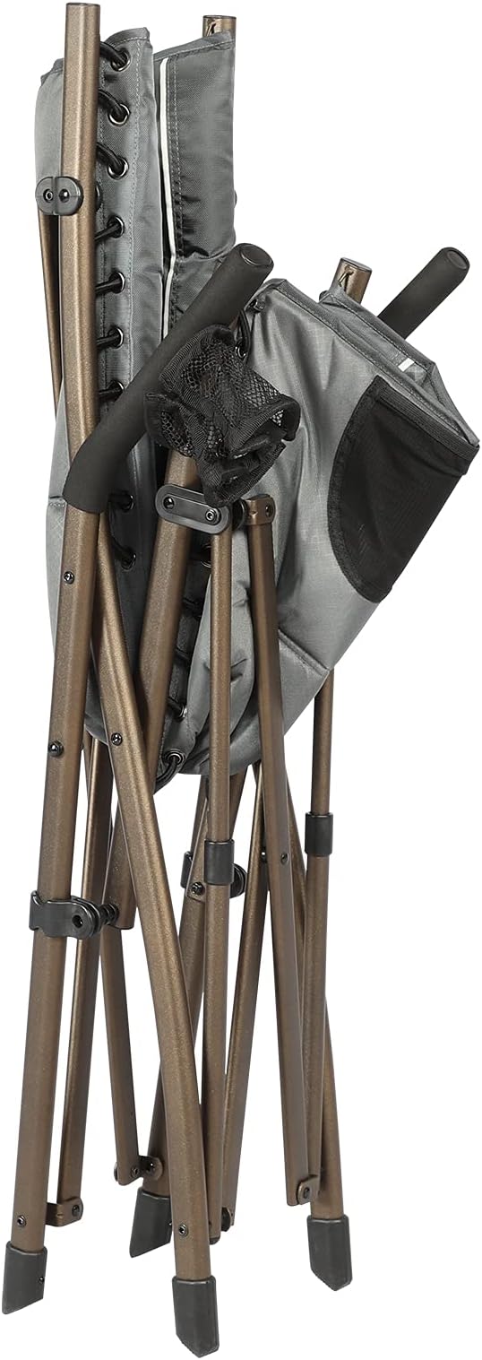 Timber Ridge Bungee Folding Camping Chairs for Adults Heavy Duty Collapsible Padded Chair with Armrests Cup Holder Foldable Outdoor Lounge Chairs for Beach Fishing Lawn Supports 300 lbs Grey