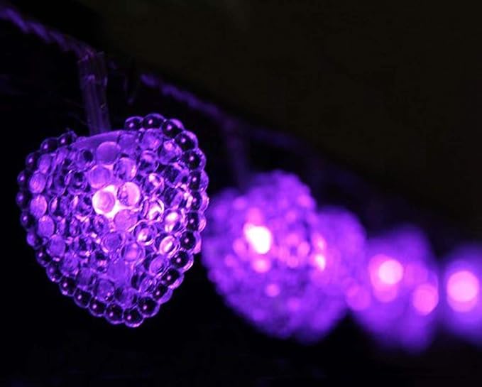 Solar Heart String Light Waterproof Outdoor Heart-Shaped Fairy Lights 30LED 19.7ft Love Heart Shape Garden Lights for Party Wedding Christma Decoration (Purple)