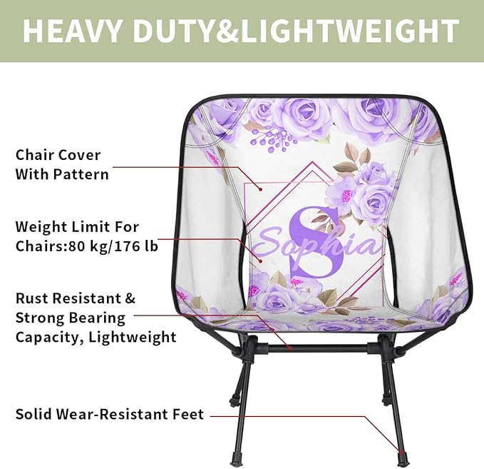 Camping Chair Personalized Backpacking Chair Lightweight Portable Folding Customized Name Chairs for Beach Sport Hiking (Purple)