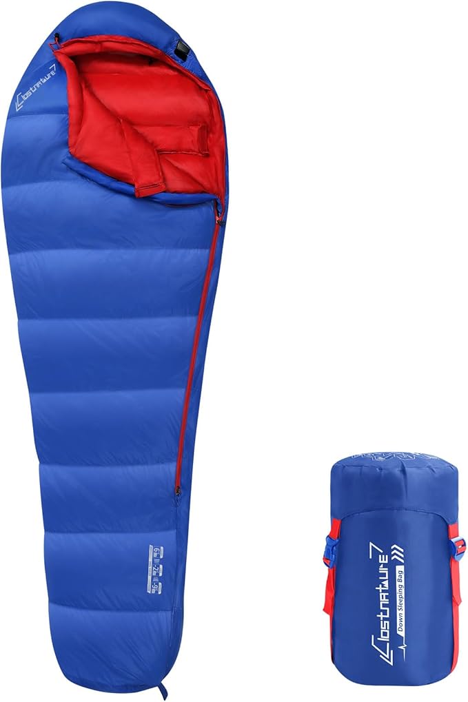Clostnature Down Sleeping Bag for Adults - 20D 550 Fill Power Backpacking Mummy Sleeping Bag for 16°F - 45°F Lightweight 4 Season Clod Weather Camping Gear with Compression Sack