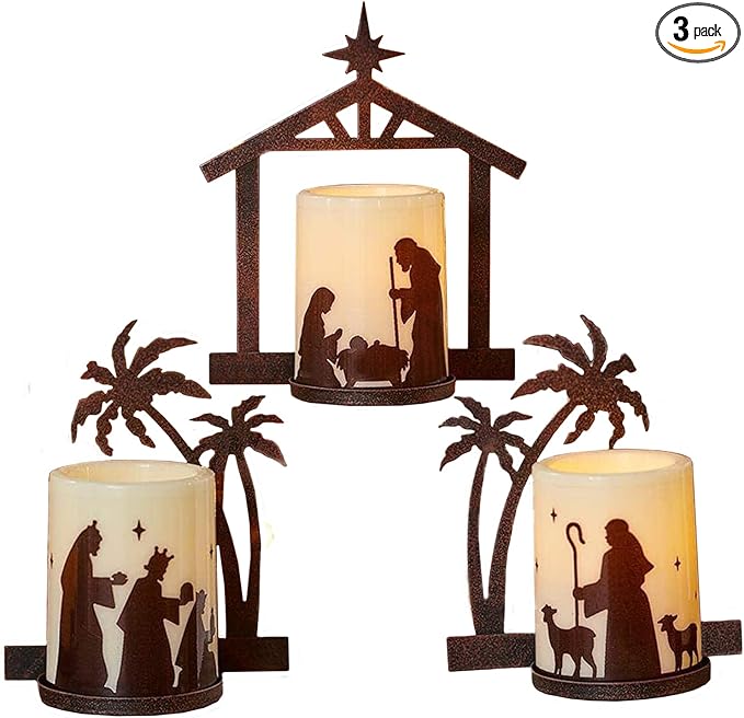 Holiday Nativity Candleholders Christmas Season - A Set Of 3 Flameless Christmas Nativity Scene Candles Holiday Home Decor Accents