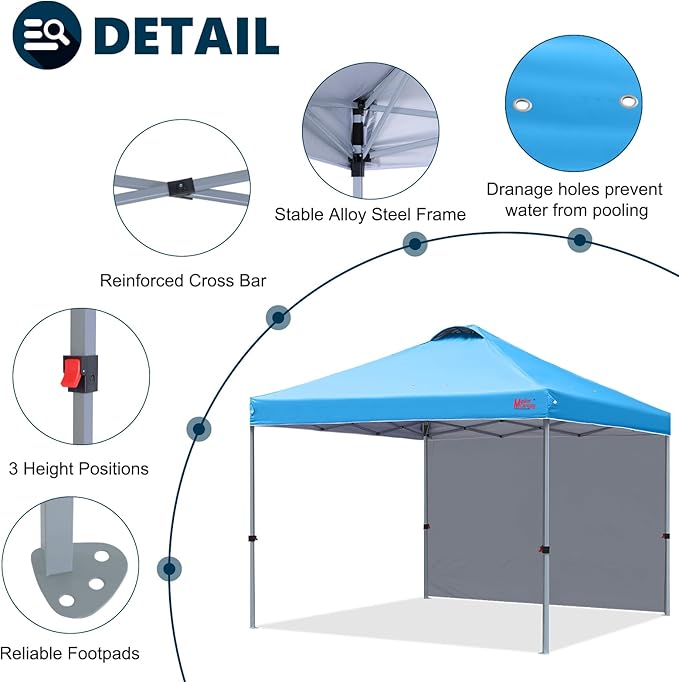 MASTERCANOPY Durable Pop-up Canopy Tent with 1 Sidewall (10'x10'Sky Blue)
