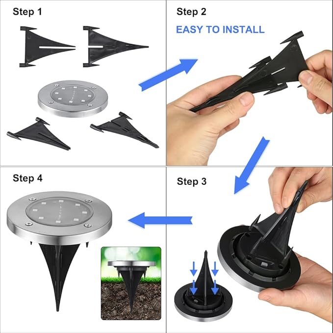 LYHOPE Solar Ground Lights Outdoor 16 Pack 8 LED Solar Disk Lights Waterproof Garden In-ground Pathway Lights Landscape Lighting for LawnYardDeckPatioWalkway (Blue)