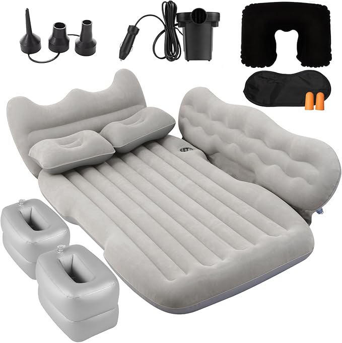 Inflatable Car SUV Air Mattress Back Seat Bed with Air PumpPortable Thickened Car Travel Camping Sleeping Air Mattress Blow Up Bed for Car Universal SUV