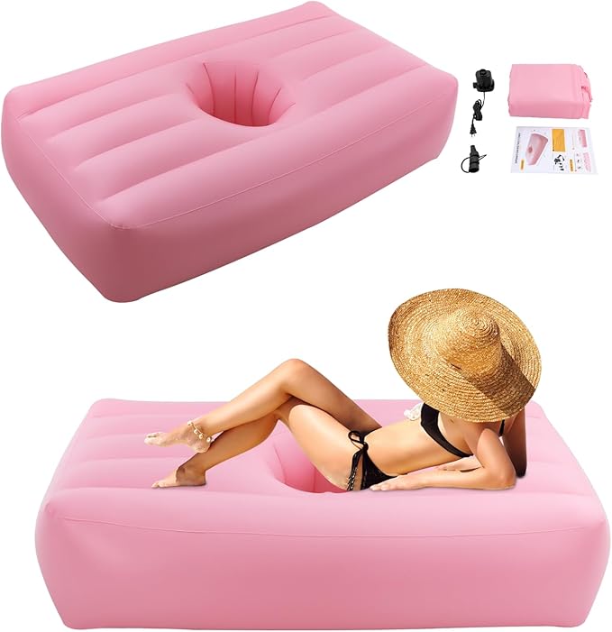 BBL Bed 72 x 40 Inflatable Mattress with Hole BBL Bed After Surgery for Sleeping Ergonomics PVC Pregnancy Bed Inflatable Mattress Air Mattress for Camping Traveling Hiking (Pink)