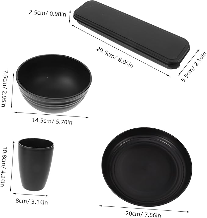 4sets Camping Cookware Cutlery Bowl Plate Cup Black Utensils Case for Outdoor Rv