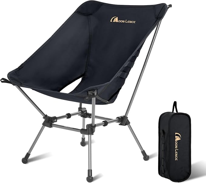 MOON LENCE Portable Camping Chair Plus Larger &amp Roomier Compact and Lightweight Still Folding Chair for Backpacking &amp Hiking 330Lbs Capacity (Black)