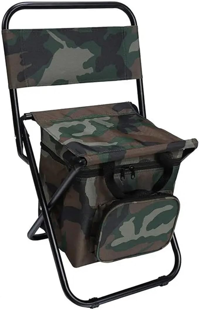 Fishing Chair with Cooler Bag Compact Fishing Stool Foldable Camping Chair Outdoor Folding Ice Bag Chair with Storage Bag (Size : Camouflage)