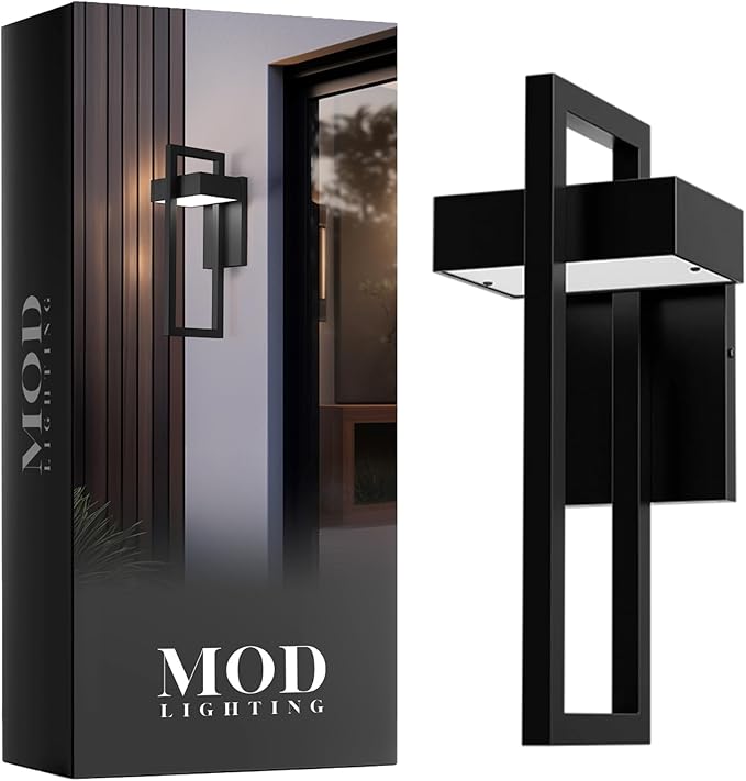 MOD LIGHTING Terri Wired LED Outdoor Sconce Lights (1-Pack) 17 Water Resistant Outdoor Wall Lights 6000K Cool White Exterior Sconces for Patio Garage Black