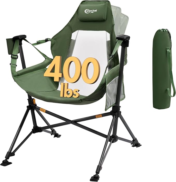 Portal Hammock Camping Chair Portable Outdoor Swinging Chairs with Adjustable Back and Height for Lawn Backyard Patio Supports 400 lbs Breathable Mesh High Back Green