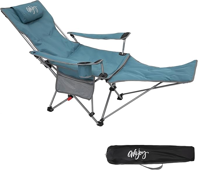 #WEJOY 2-in-1 Camping Chair Reclining Lightweight Folding Camping Chair with Adjustable Backrest &amp Footrest Camping Lounge Chair with Headrest Cup Holder Storage Bag for Beach Lawn Concert