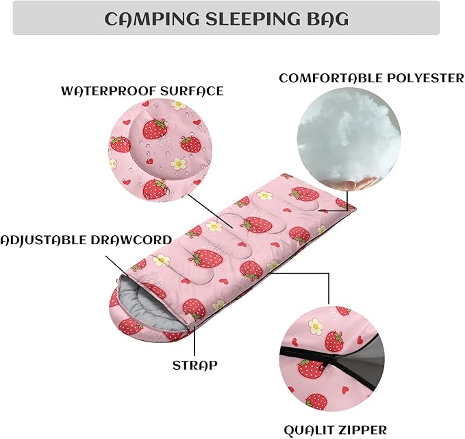 Sleeping Bags for Adults Youth Kids3D Printing Camping Sleeping Bag for Girls Boys Lightweight Waterproof Cold/Warm Weather Sleeping Bag for 3 Seasons