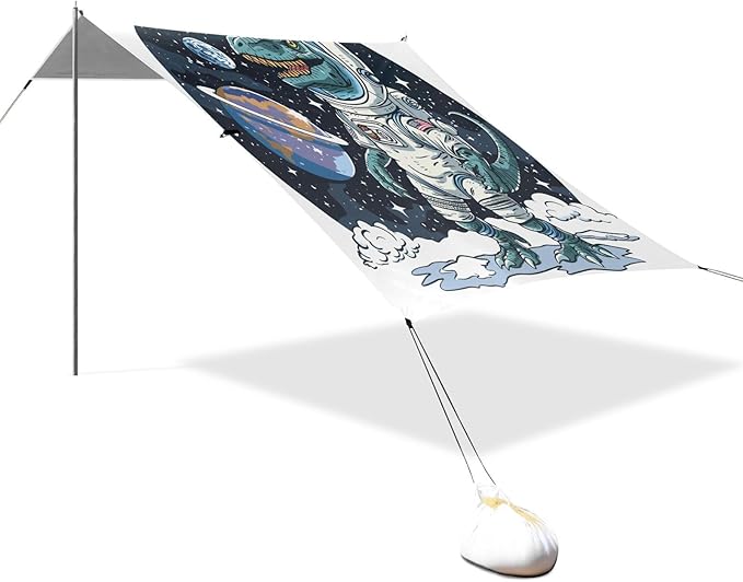 ALAZA Astronaut Dinosaur Dino Space Beach Tent Sun Shelter UPF50+ Protection Beach Shade Canopy w/ 4 Sandbags for Outdoor Camping Fishing Backyard Fun Picnic 10x9 ft