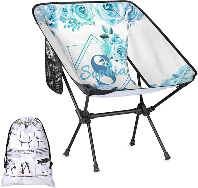 Camping Chair Personalized Backpacking Chair Lightweight Portable Folding Customized Name Chairs for Beach Sport Hiking (Sky Blue)