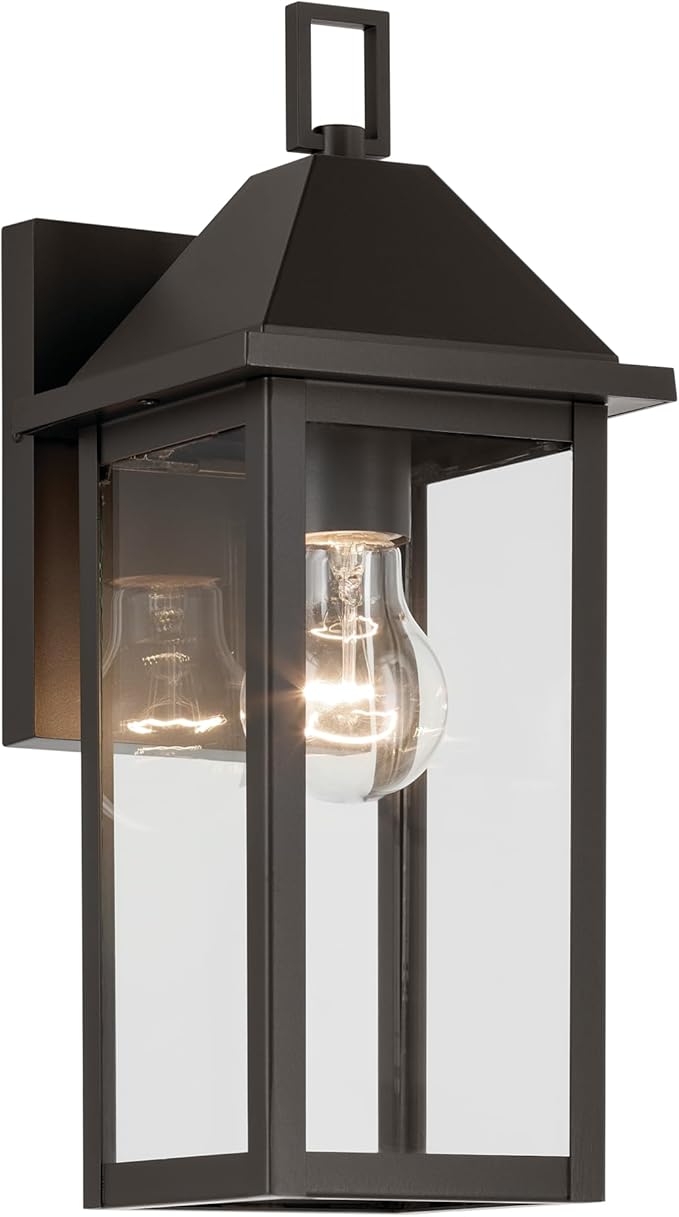 Kichler Prin 1-Light Outdoor Wall Light Updated Traditional Light with Clear Glass in Olde Bronze for Porch Patio or Garage (14 x 5.75) 59157OZ