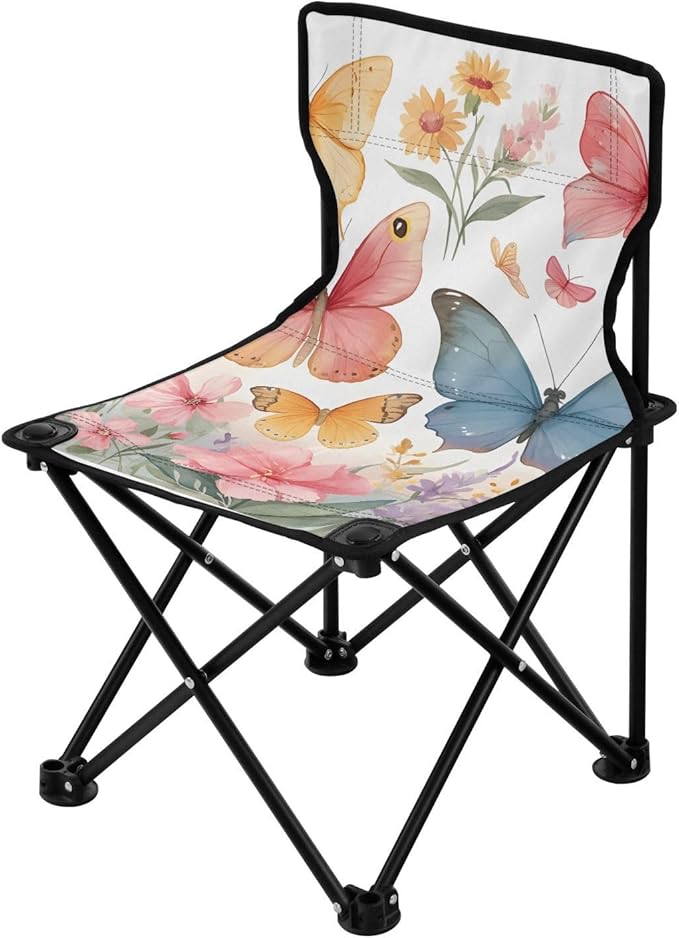 Beautiful Butterflies Portable Camping Chairs Folding Chair - Durable Oxford Fabric Lightweight Iron Frame Easy Fold Design - Ideal for Outdoor Activities Camping Fishing and Travel