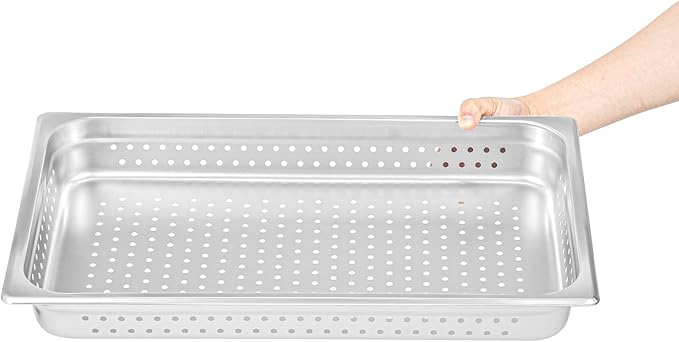 Restaurantware Perforated Hotel Pan 1 Count Full Size Anti-Jam 2.5â€ Deep Freezable 24 Gauge Stainless Steel Steam Pan - Lid Sold Separately for Use in Commercial Kitchens and Catering Events