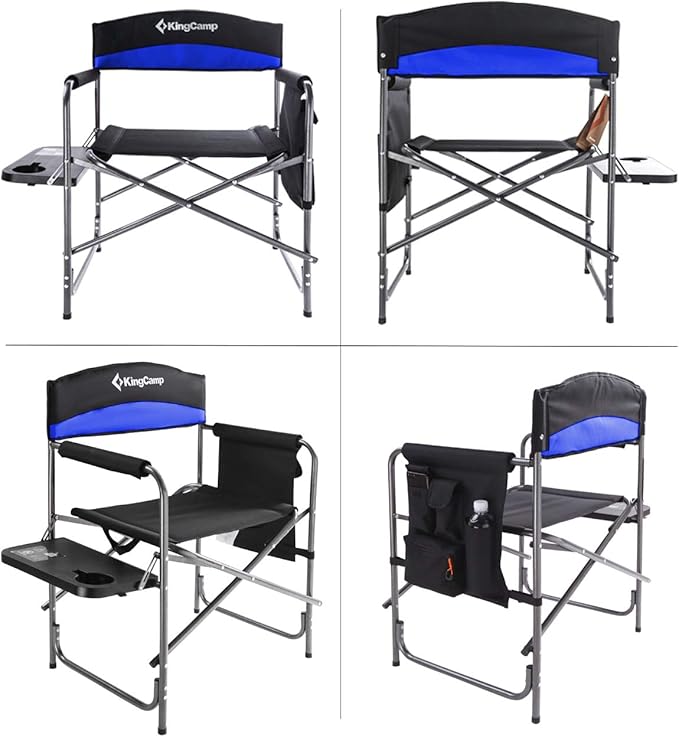 KingCamp Portable Camping Chair Folding Directors Chair Compact Outdoor Chair with Side Table Cup Holder for Beach Trip Tailgating Lawn Sports Backpacking Fishing Picnic Blue