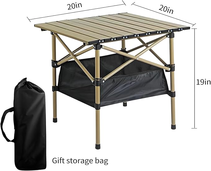 Folding Camping TablePortable Camping TableLightweight Aluminum Folding BeachEquipped with Storage Net Pocket Suitable for Outdoor(Beige 20 * 20 INCH)