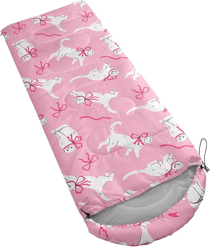 Pink Bow Sleeping BagGirly Princess Bowknot Camping Bag for Girls KidsPink and White Striped Lightweight Warm Portable Outdoor Indoor-Waterproof Cold Weather Resistant for Camping Hiking