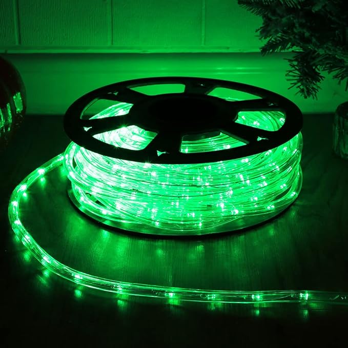 50ft 360 LED Waterproof Rope Lights 110V Connectable Indoor Outdoor Green Led Rope Lights for Deck Patio Pool Camping Bedroom Decor Landscape Lighting and More (Green)