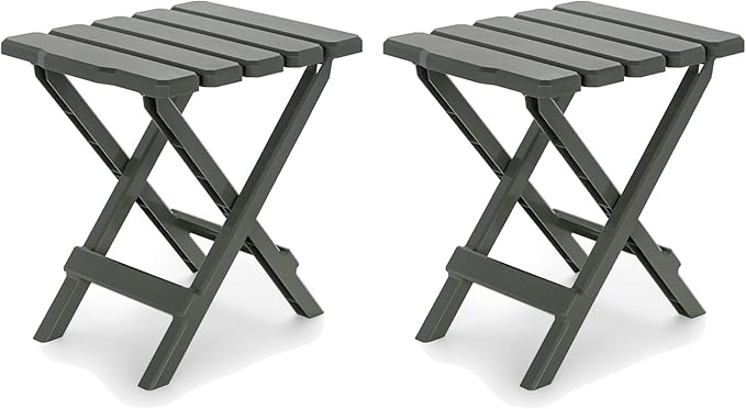 Camco Adirondack Portable Outdoor Camping Small Weatherproof Rustproof Durable Plastic Folding Side Table for Indoor and Outdoor Use Sage (2 Pack)