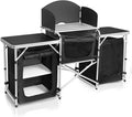 CampLand Folding Camping Kitchen Table with WindscreenPortable Outdoor Cooking Station with Storage Cabinet &amp Side Tables Heavy Duty Camp Cook Station for Camping &amp BBQ (Black3cabinet)