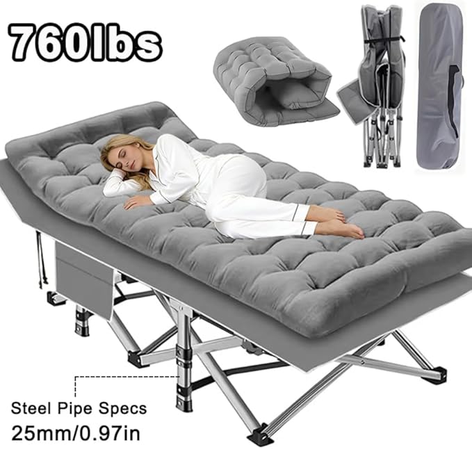 Camping bed with a load capacity of 560/660/760 lbs with a mattress and a storage bag. It is a foldable and easy-to-store guest bed A version without a mattress is also available (Gray 760lbs)