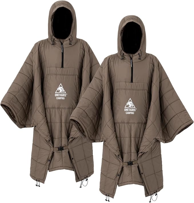 ONETIGRIS Camping Blanket Poncho with with Recycled Synthetic InsulationWearable Hoodie Blanket | Ultralight Water-Resistant Warm Camping Blanket for Outdoor Hiking Stadium