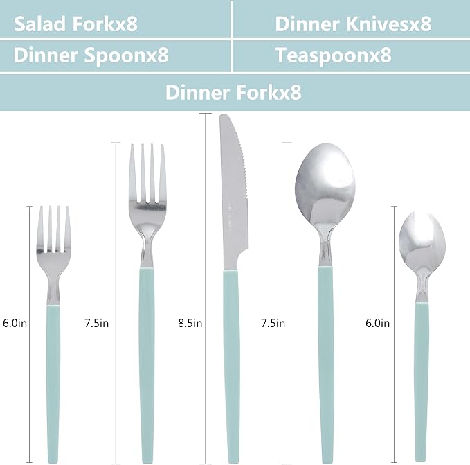 Silverware Set 40-Piece Stainless Steel Spoons and Forks Set with Organizer Color Handles Camping Flatware for 8 Dishwasher Safe（Green)