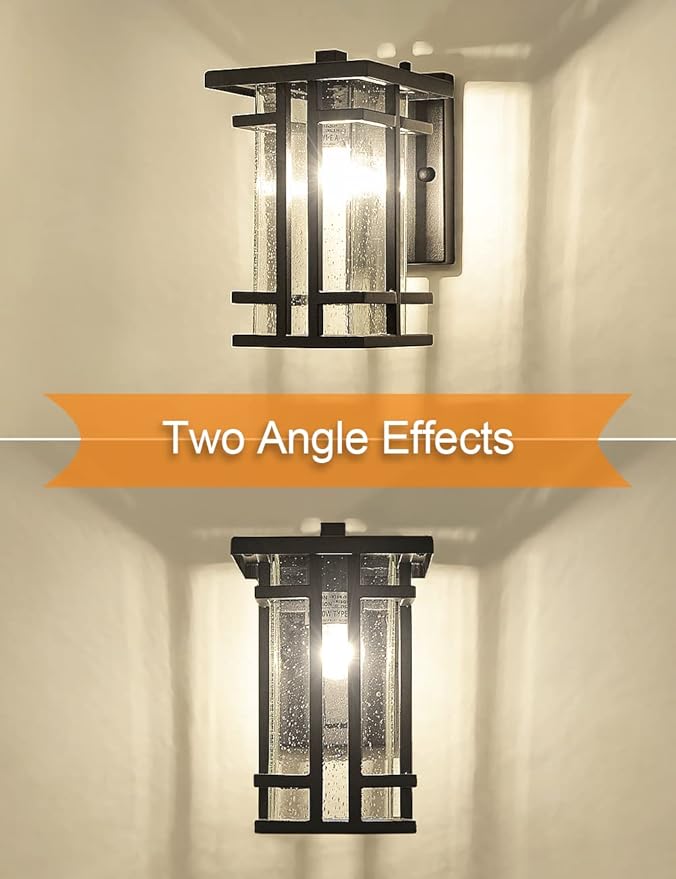 Retro Outdoor Wall Light Small Outside Wall Lamp with Clear Seeded Glass Shade 10H Exterior Light Fixtures Wall Mount IP65 Waterproof Outdoor Porch House Lighting Exterior Wall Lantern E26Black