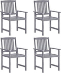 Garden Chair Set of 4 Grey Solid Acacia Wood Standard Durable Outdoor Seating with Weathered Finish for Patio Balcony Dining