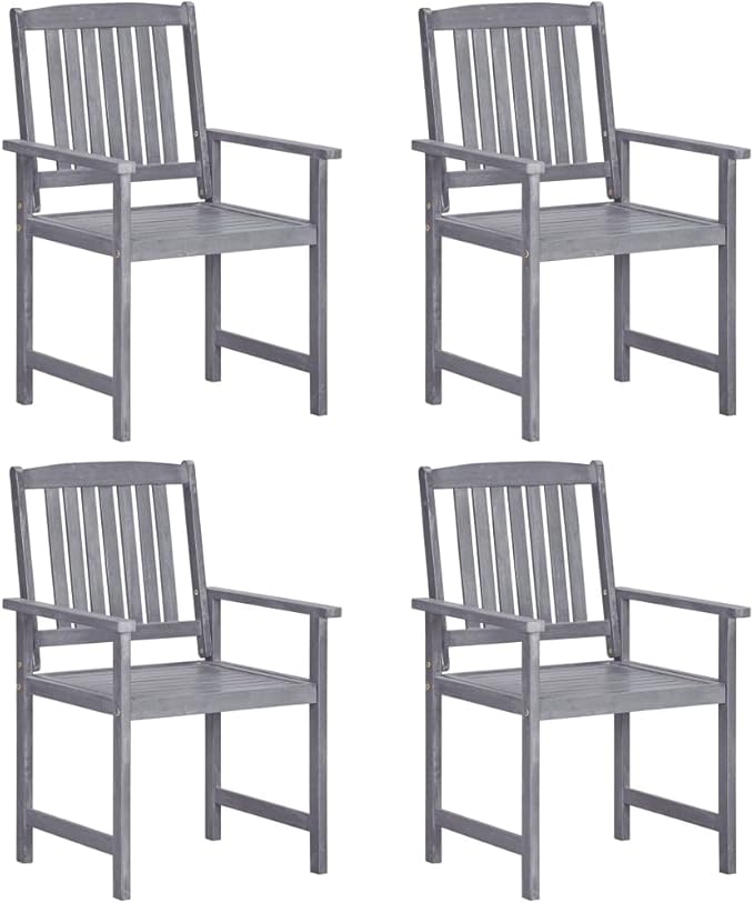 Garden Chair Set of 4 Grey Solid Acacia Wood Standard Durable Outdoor Seating with Weathered Finish for Patio Balcony Dining
