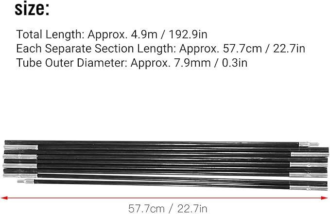4.9M Tent Poles Replacement for Tarp Multi Sections Foldable Adjustable Fiberglass Tarp Poles for Camping BackpackingLightweight Replacement Tent Poles
