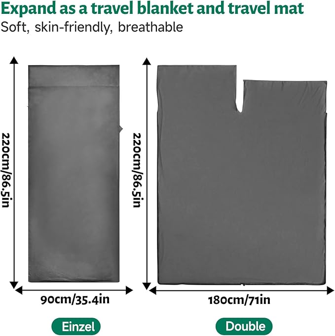 Ultralight Sleeping Bag Liner Satin Sleep Sack Comfy Breathable &amp Cooling &amp Silky Soft liner Travel Sheets &amp Adult Sleep Sack with 2 Way Zipper Ideal for Backpacking Hotel Camping H