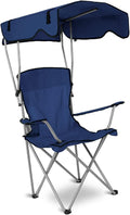Foldable Beach Canopy Chair Camping Chair Fishing Camp Outdoor Lawn Chair Sun Protection 330LBS Load Folding Camping Canopy Shade Seat with Cup Holder For Beach Poolside Travel Picnic (NavyBlue)