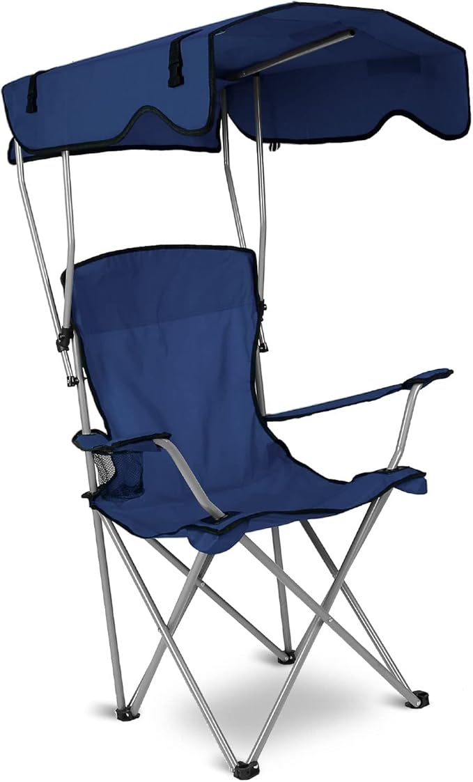 Moclever Folding Canopy Camp Chair – Heavy Duty Sun Protection Beach Chair with Cup Holder Portable Lawn Chair for Outdoor Camping Park Patio (Navy Blue)