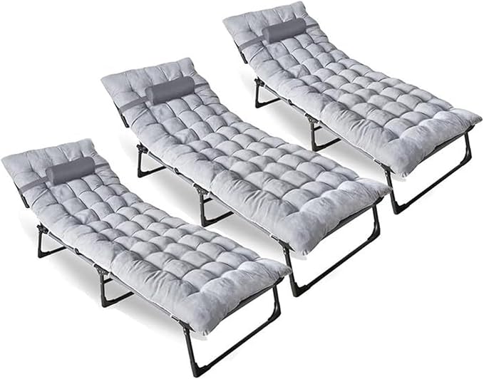ZONETECH Folding Cot &amp Pad Mattress 4 Position Adjustable Portable Premium Quality for Adult and Kids-Perfect for Camping Travel Patio Beach Indoor &amp Outdoor Activity (3-Pack)