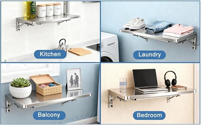 Concession Folding Shelf 24 36 48 Wall Mount Table Stainless Steel Floating Food Shelf Drop Down Shelving for Food Truck/Trailer/Prep(80x30cm/32x12in)