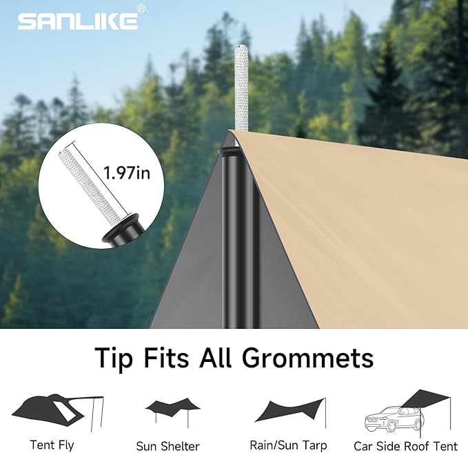 SAN LIKE Iron Camping Tarp Poles 76.6in Telescoping Adjustable Collapsible Tent Poles Canopy Rain Awning Shelter Backpacking Hiking (5 Sections)