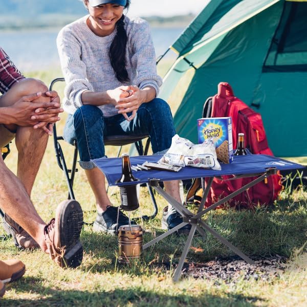 Camp Table - Outdoor Folding Table with 4 Cupholders and Carrying Bag for Camping Beach Picnic Sporting Events and More by Wakeman Outdoors | Outdoor 4 Cupholders Carrying Bag Camping Beach P