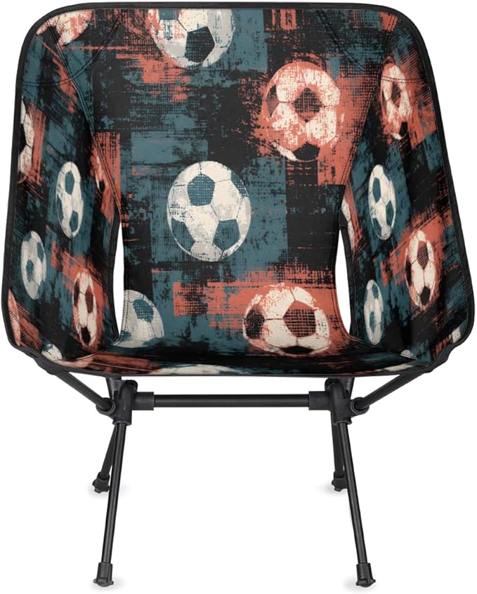 Vintage Soccer Footabll Camping Chair Folding Backpacking Chair Portable Lightweight Outdoor Chairs with Side Pockets for Hiking Beach Picnic