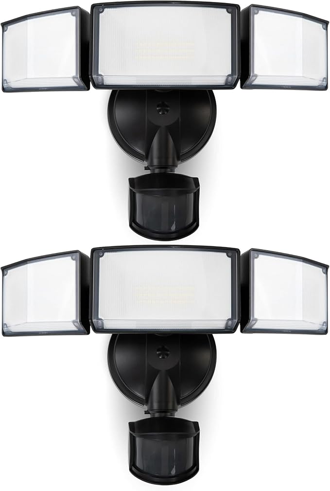 LUTEC 2 Pack 72W 7500LM LED Security Lights Motion Sensor Light Outdoor 5000K Daylight IP65 Waterproof Dusk to Dawn 3-Head Motion Detected Flood Light for Garage Yard Porch(Black)