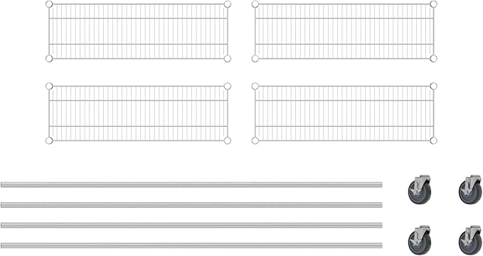 Commercial NSF Listed Chrome Mobile Wire Shelving Kit 12 x 36 x 80 with 4 Shelves Perfect for Warehouse Walk-in Refrigerator Freezer Grocery Store Restaurant Dishroom