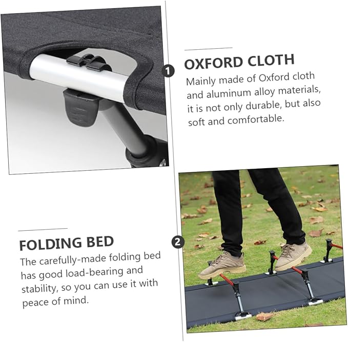 Hemoton Portable Folding Camp Bed Outdoor Camping Cot Sturdy Metal Frame Lightweight Design Carry Bag for Travel and Beach Use