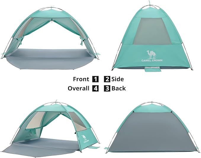 CAMEL CROWN Beach Tent UPF 50+ Sun Shelter for 2/3/5/6 Person Lightweight Portable Sun Shade with Sand Anchor Family Beach Day &amp Outdoor Adventures